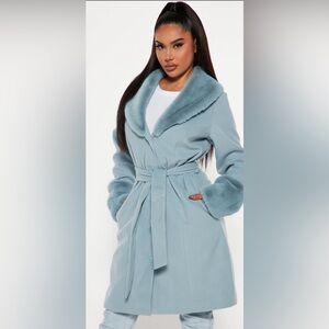 Fashion Nova Best Dressed Coat - Dusty Blue Small NWT